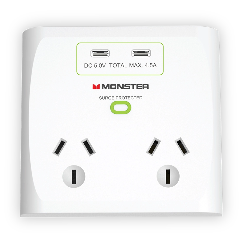 Monster Cable 2-Socket Surge Protector with Dual USB
